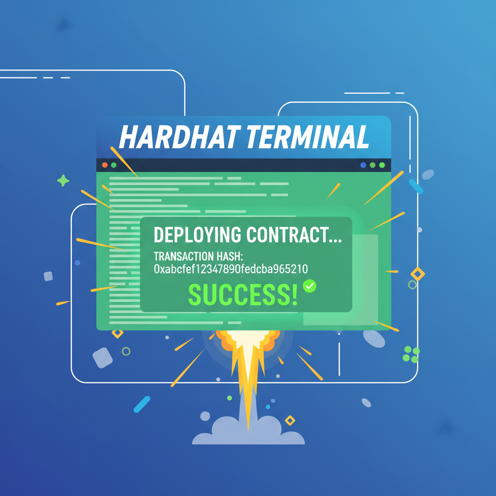 Hardhat terminal deploying contract, success tx hash, exploding speed