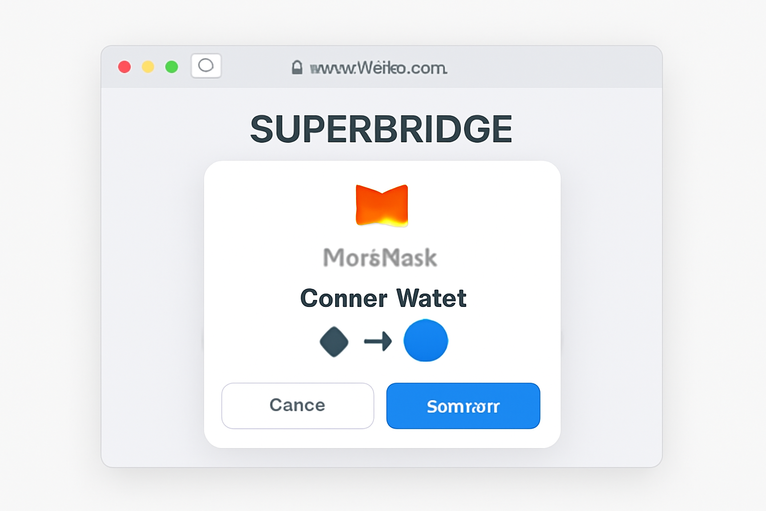 Web browser open to Superbridge.app, with a pop-up showing MetaMask wallet connection approval. Emphasis on Ethereum and Base logos.