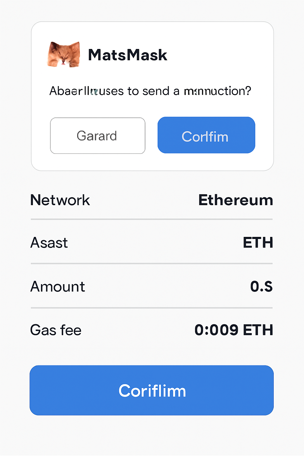 A confirmation screen showing transaction details (networks, asset, amount, gas fees) with a MetaMask pop-up for approval. Focused and clear design.