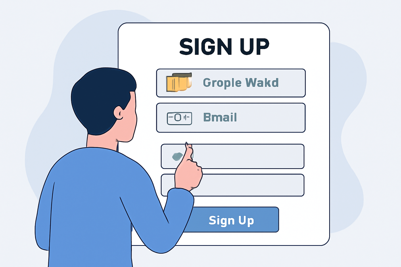 A user filling out a sign-up form on a modern website, with crypto wallet and email options visible.