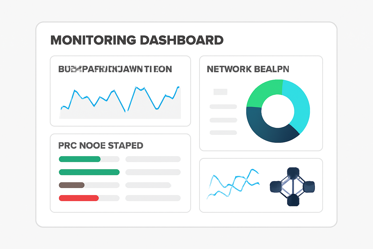 A monitoring dashboard displaying blockchain analytics, network health metrics, and RPC node status, with a professional look.