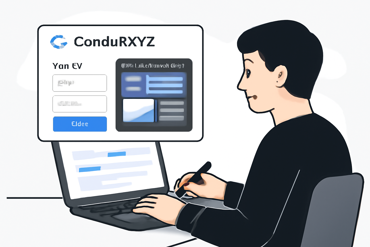 A developer signing up and accessing a modern blockchain dashboard interface on a laptop, with ConduitXYZ branding visible.