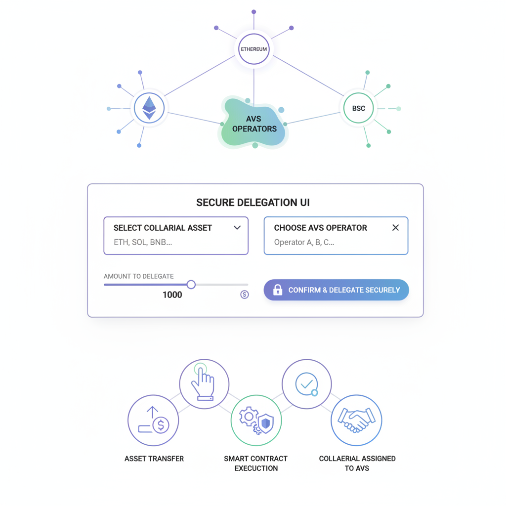 assigning collateral to AVS operators in symbiotic interface, network graphs ethereum solana bsc, secure delegation UI