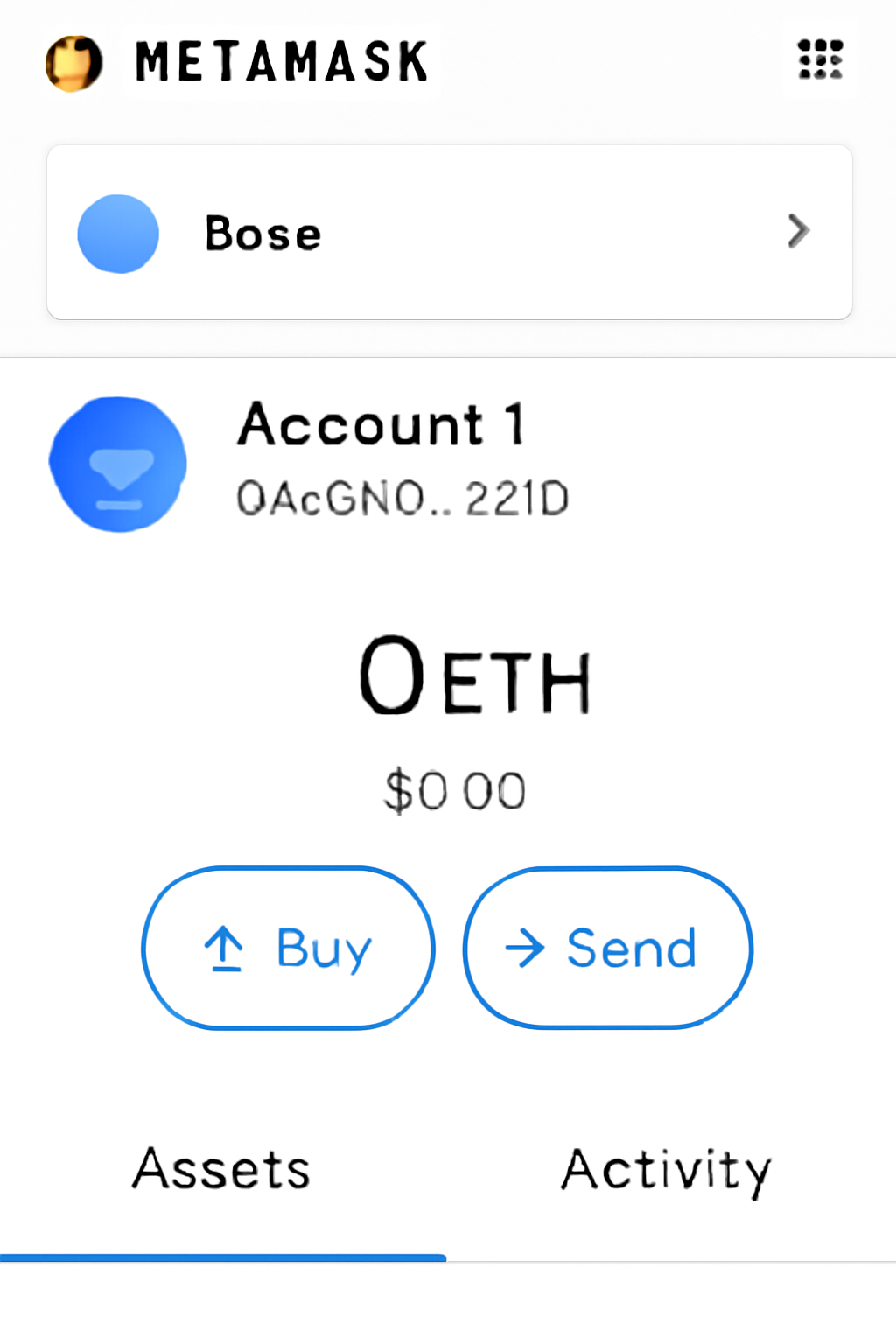 clean screenshot of MetaMask wallet interface showing Base network added and selected, simple UI, blue accents