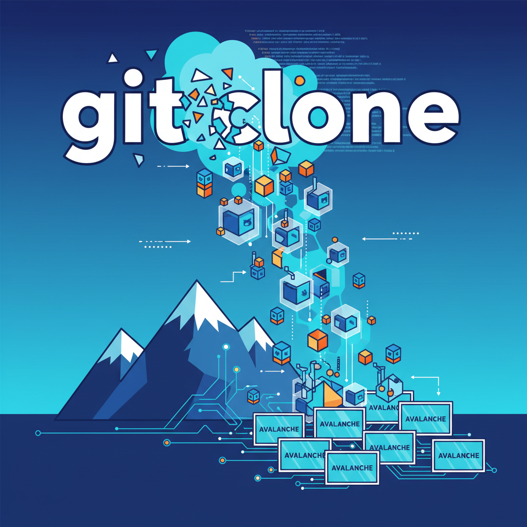 git clone command exploding into avalanche blockchain nodes in docker containers, bold digital art