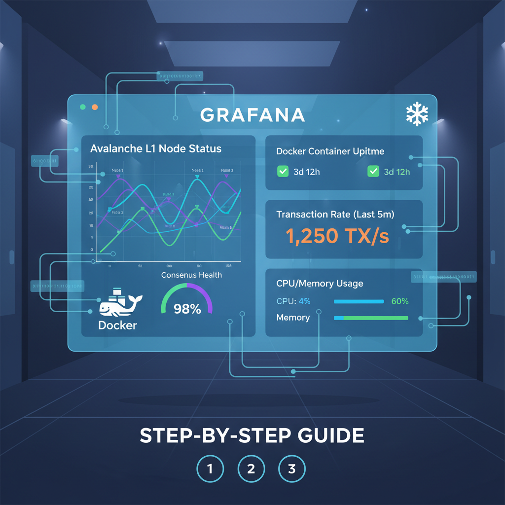 grafana dashboard monitoring avalanche L1 nodes in docker, holographic data streams