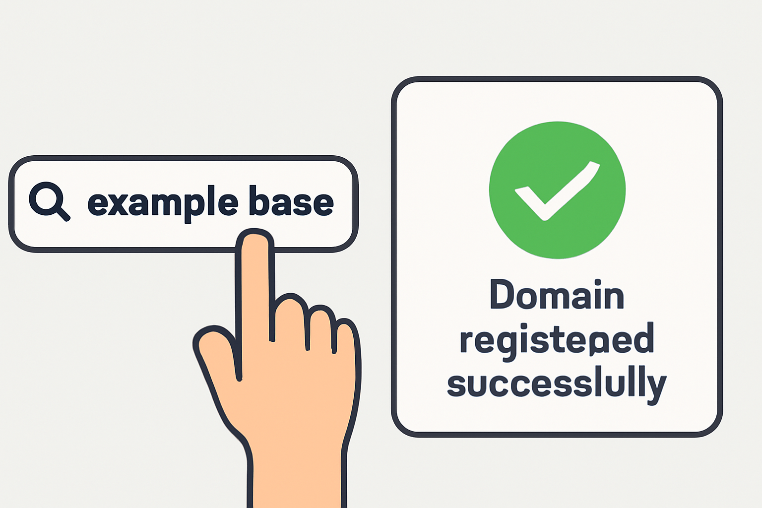 A search bar with someone typing a .base domain, and a confirmation screen showing domain registration success.