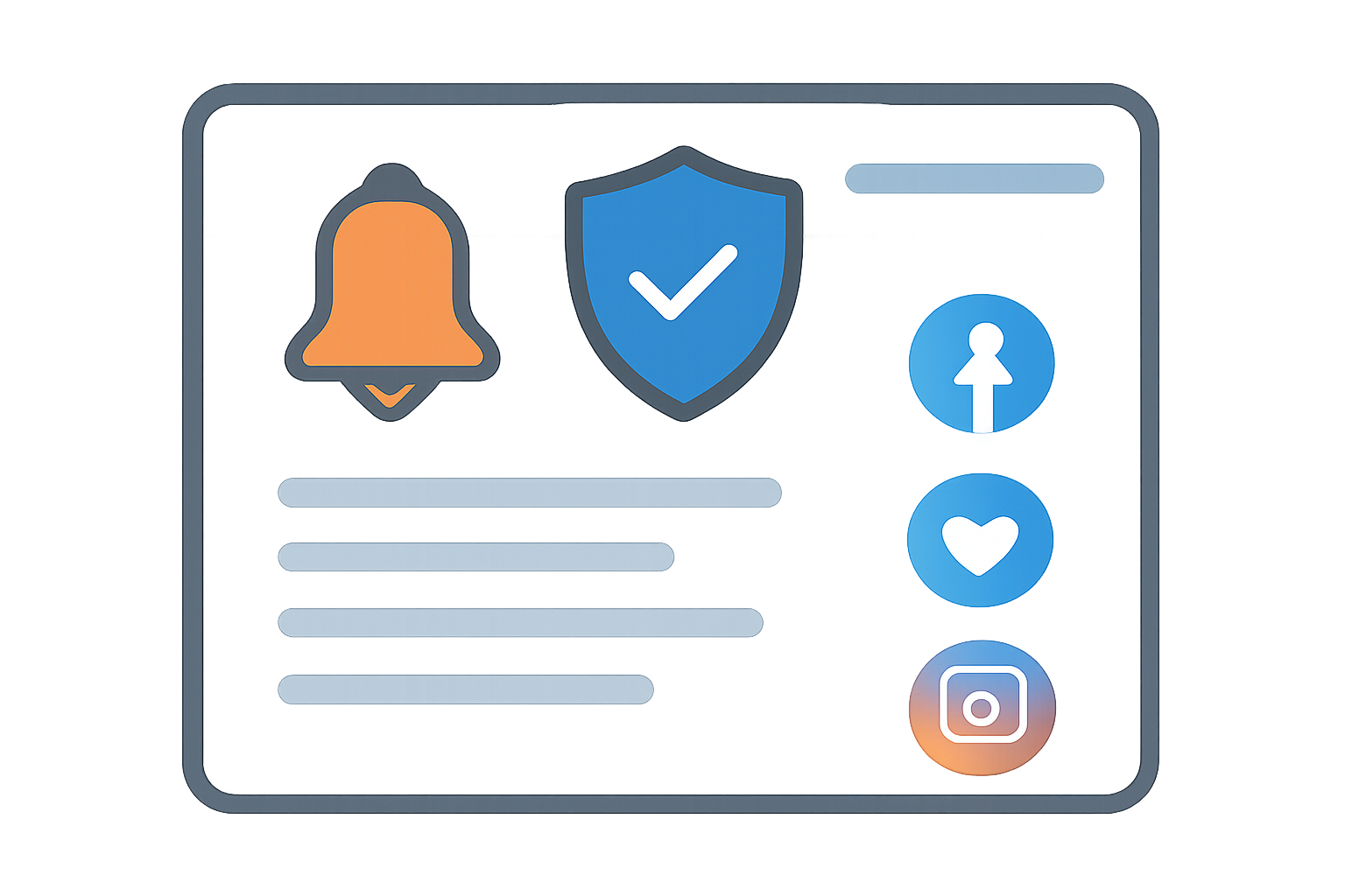 A notification bell, a shield, and a list of official BNS social media icons on a digital dashboard.