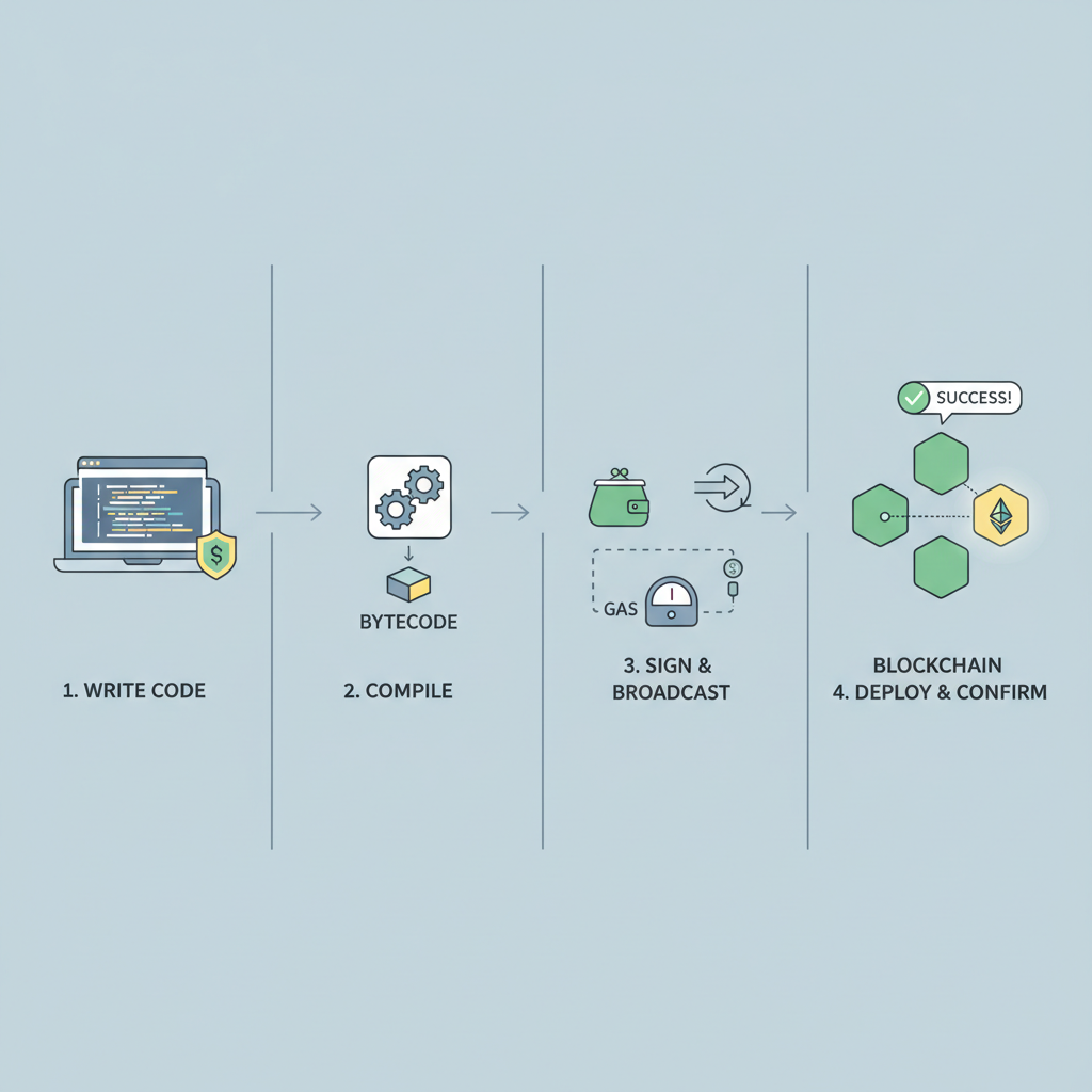 deploying smart contract on blockchain network, code deployment visualization