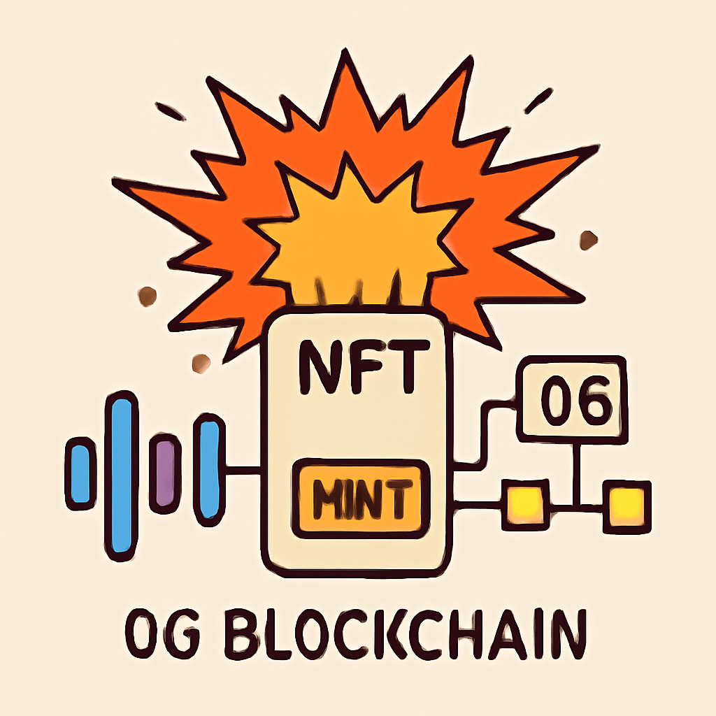 explosive NFT minting animation with AI music waveforms and 0G blockchain