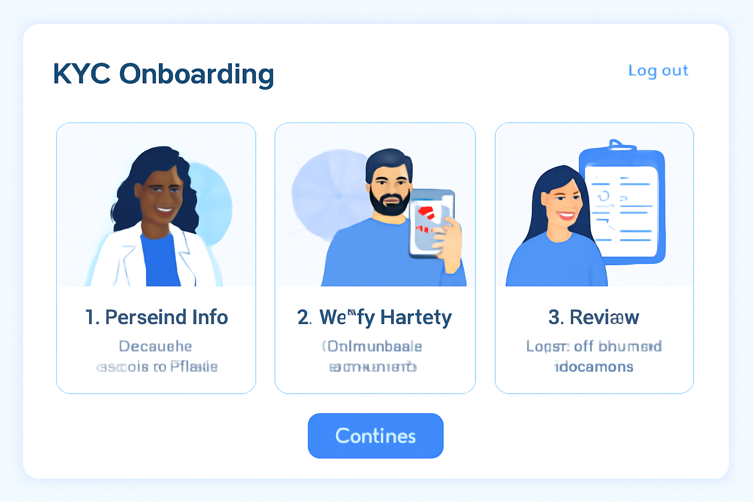 clean dashboard interface showing KYC onboarding for global team, professional UI, blue tones