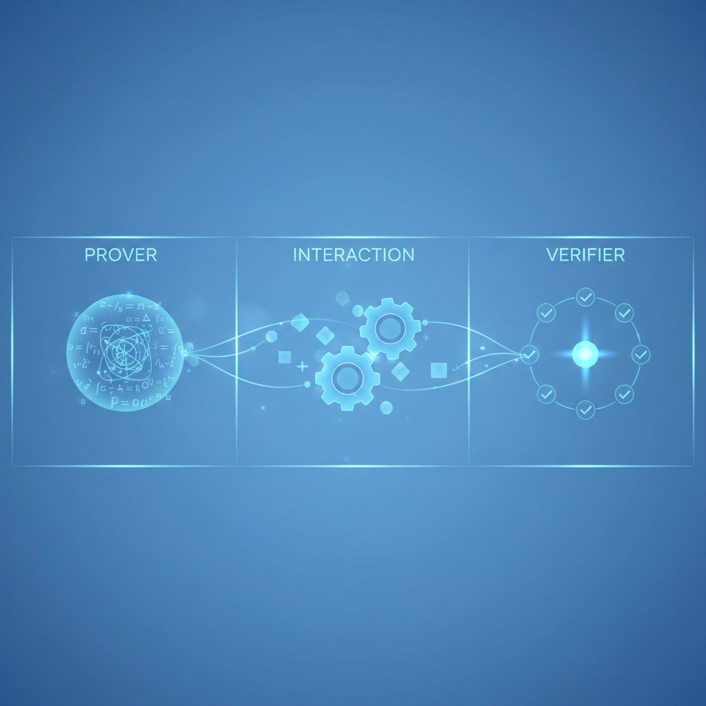 zero-knowledge proof generating, abstract math proofs sparkling, ethereal blue tones