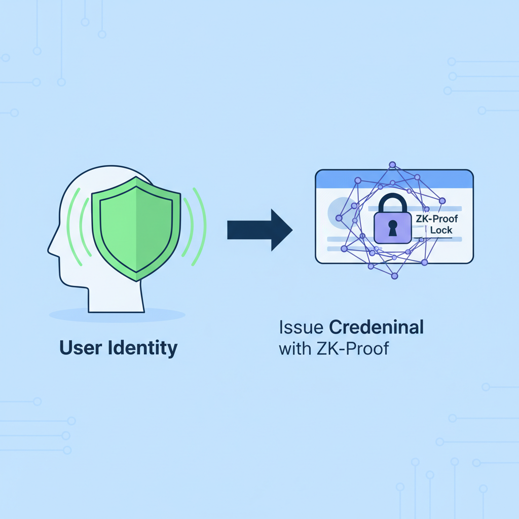 digital credential issuing with zk-proof lock, identity shield glowing green