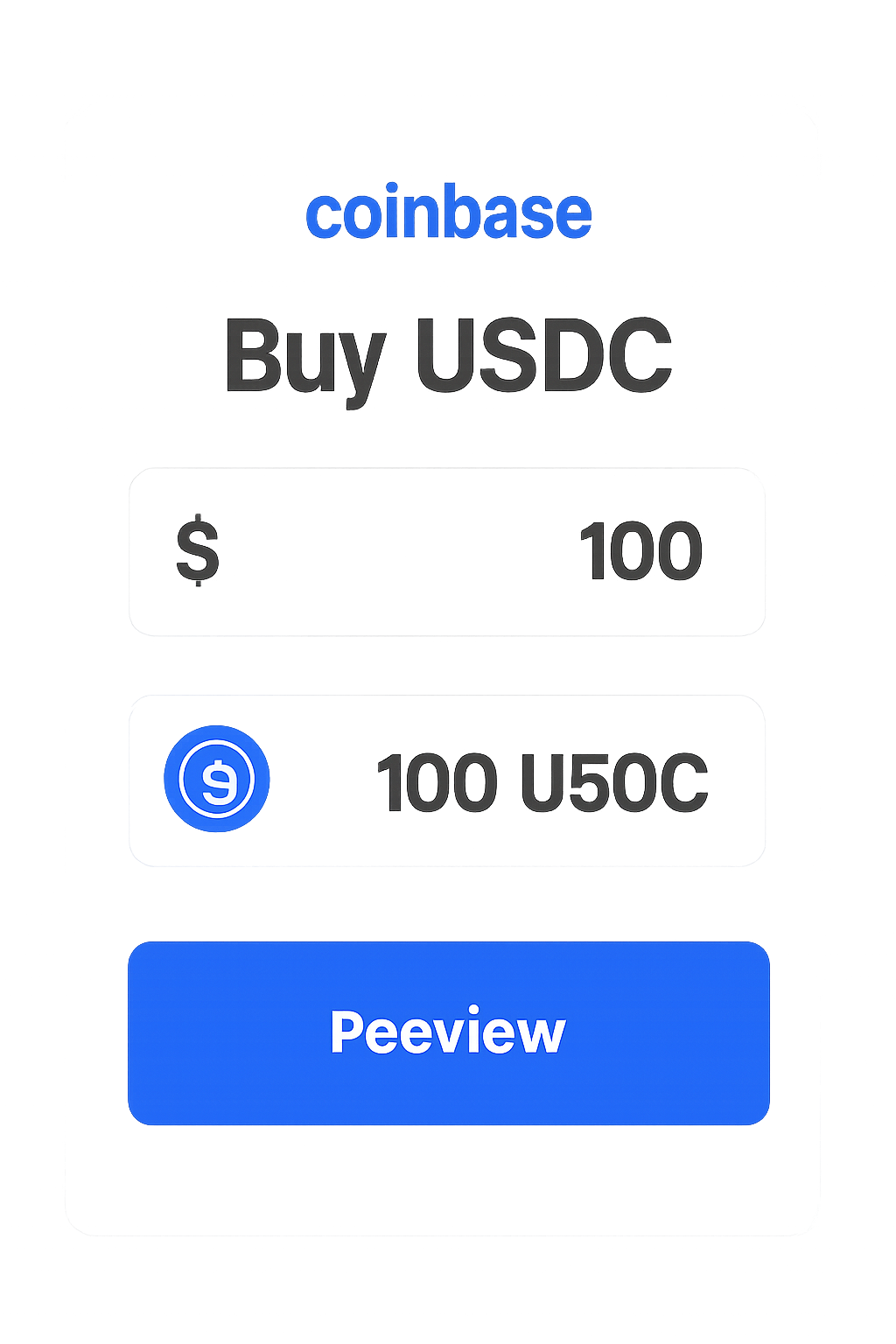 A user interface showing the purchase of USDC on Coinbase, with USDC coin logo and confirmation button highlighted, in a user-friendly style.
