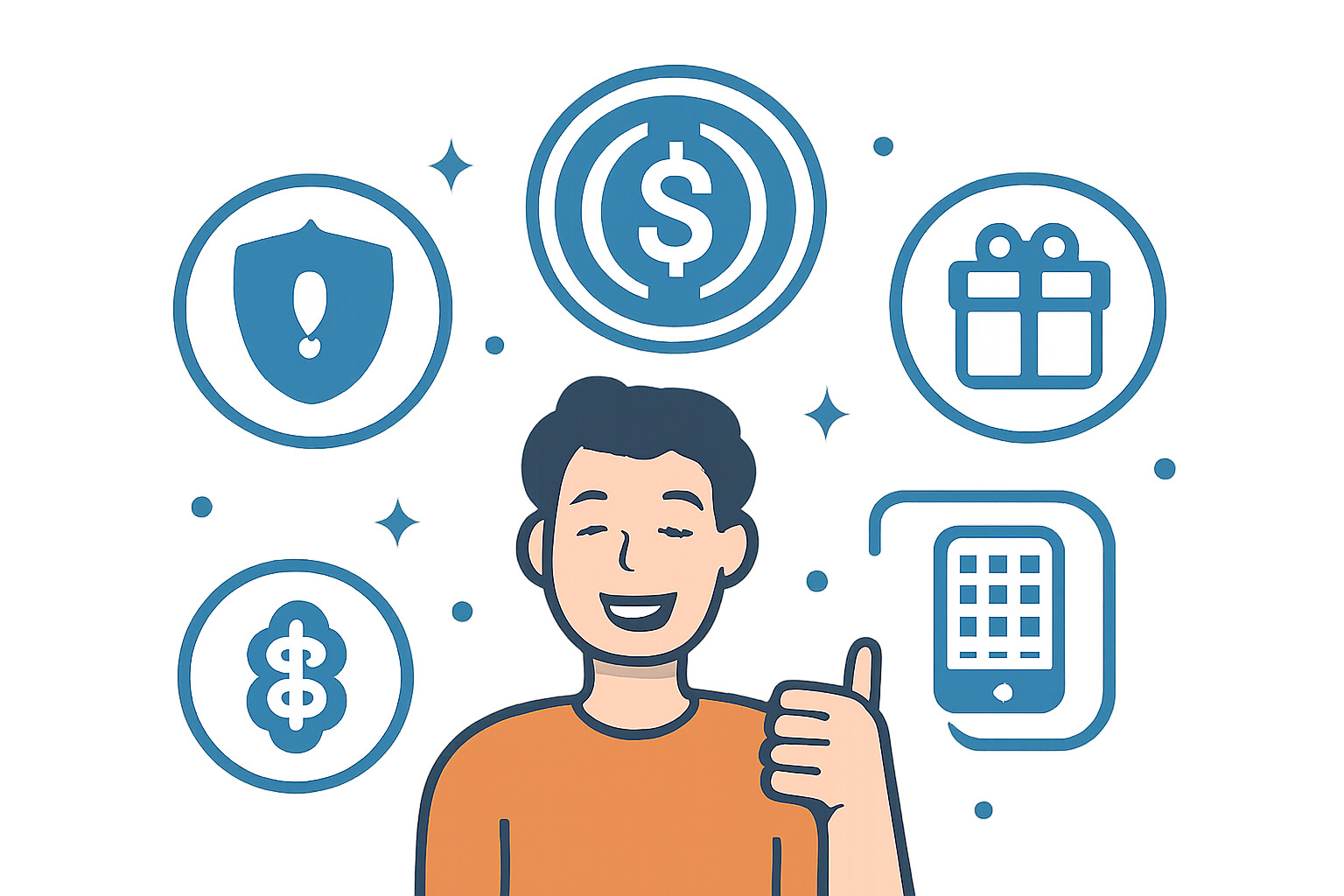 A happy user surrounded by icons representing security, rewards, and DeFi apps, with the native USDC logo featured prominently.