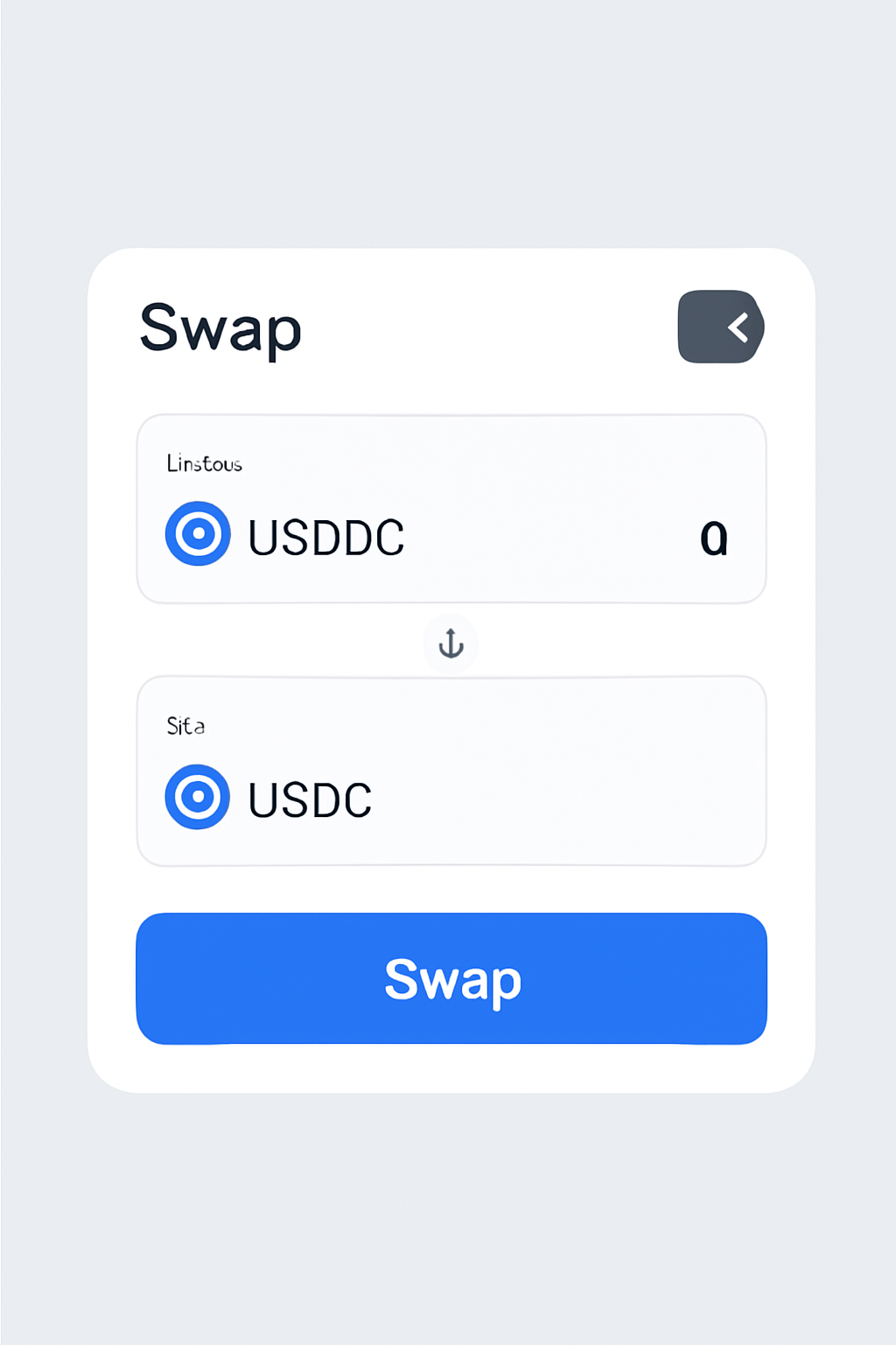 A DEX interface showing a swap from USDbC (bridged USDC) to USDC (native), with a wallet connected and a 'Swap' button highlighted.