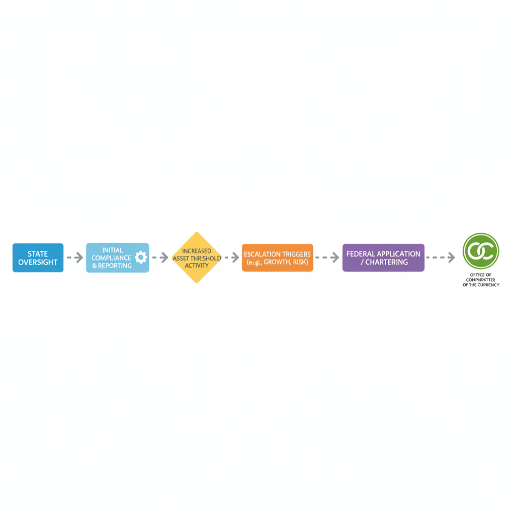 roadmap flowchart from state to federal oversight, OCC logo at end