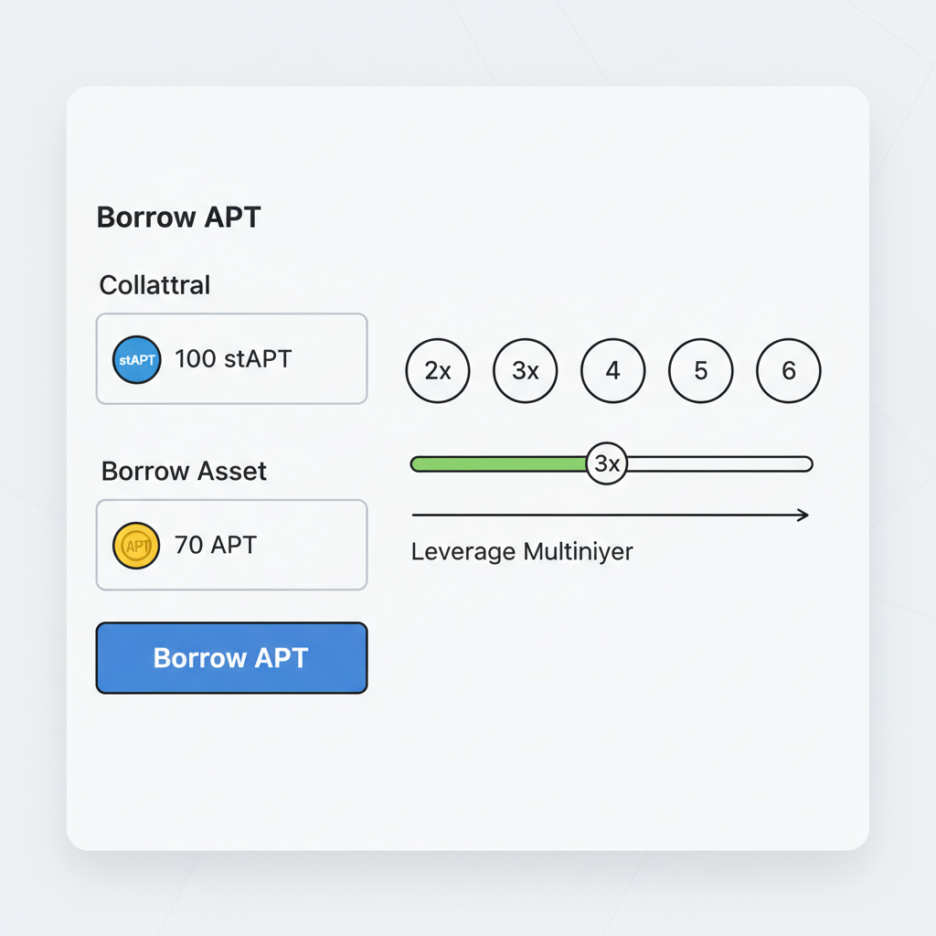 borrowing APT coins against stAPT collateral bar on Aries Markets interface with leverage multiplier icons