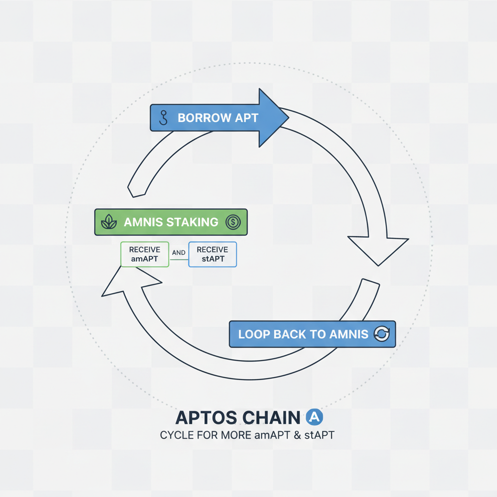 looping borrowed APT back to Amnis staking for more amAPT and stAPT in a cycle diagram on Aptos chain