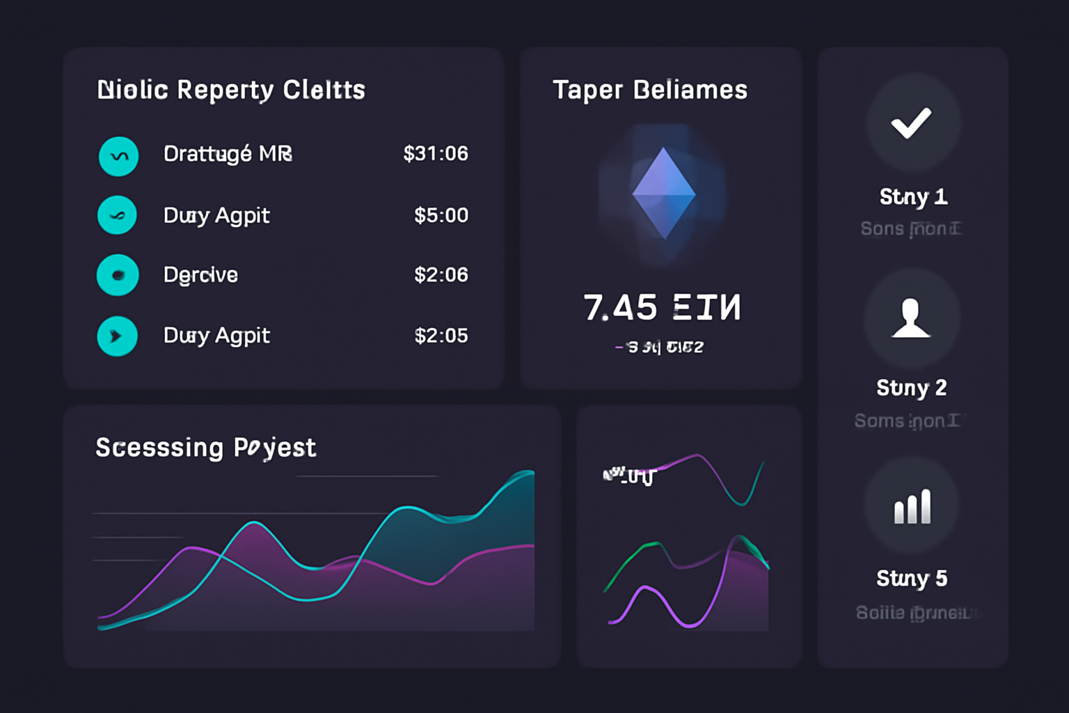 Sleek dashboard displaying music royalty charts, token balances, streaming payout graphs, futuristic data viz in dark mode
