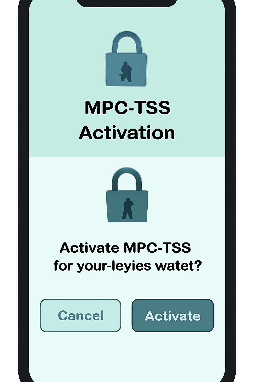 secure MPC-TSS activation screen in keyless wallet app with lock icons and verification prompt