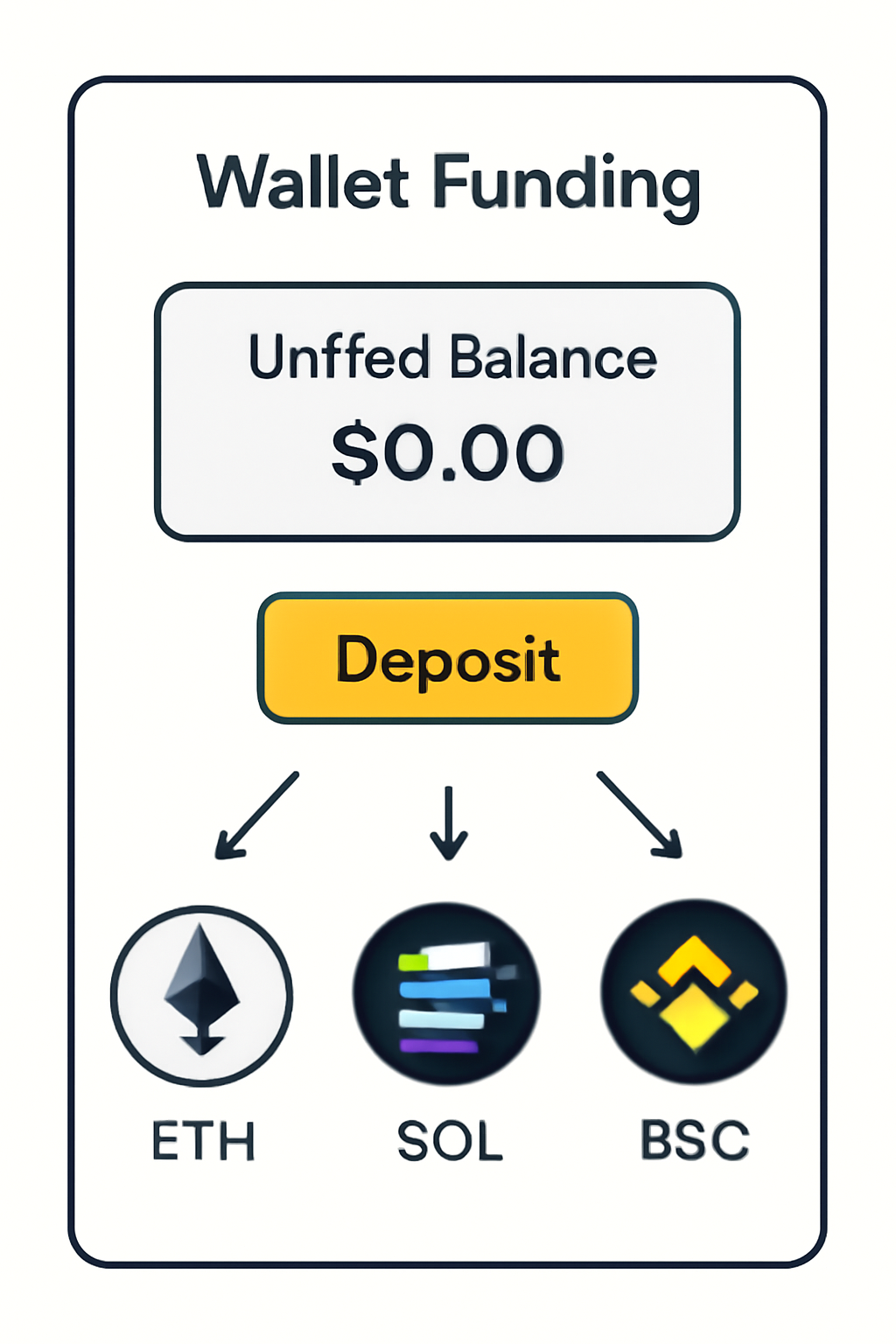 wallet funding interface showing unified balance deposit from ETH Solana BSC chains