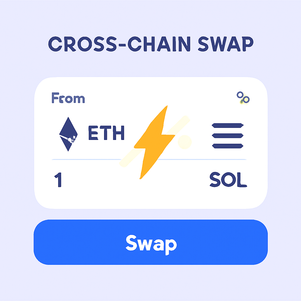 cross-chain swap UI ETH to Solana with instant lightning animation no bridge icon