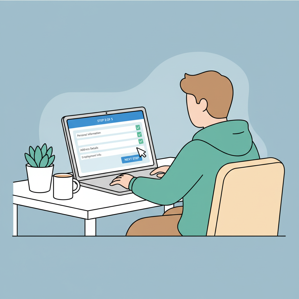 person completing digital bank account form on laptop