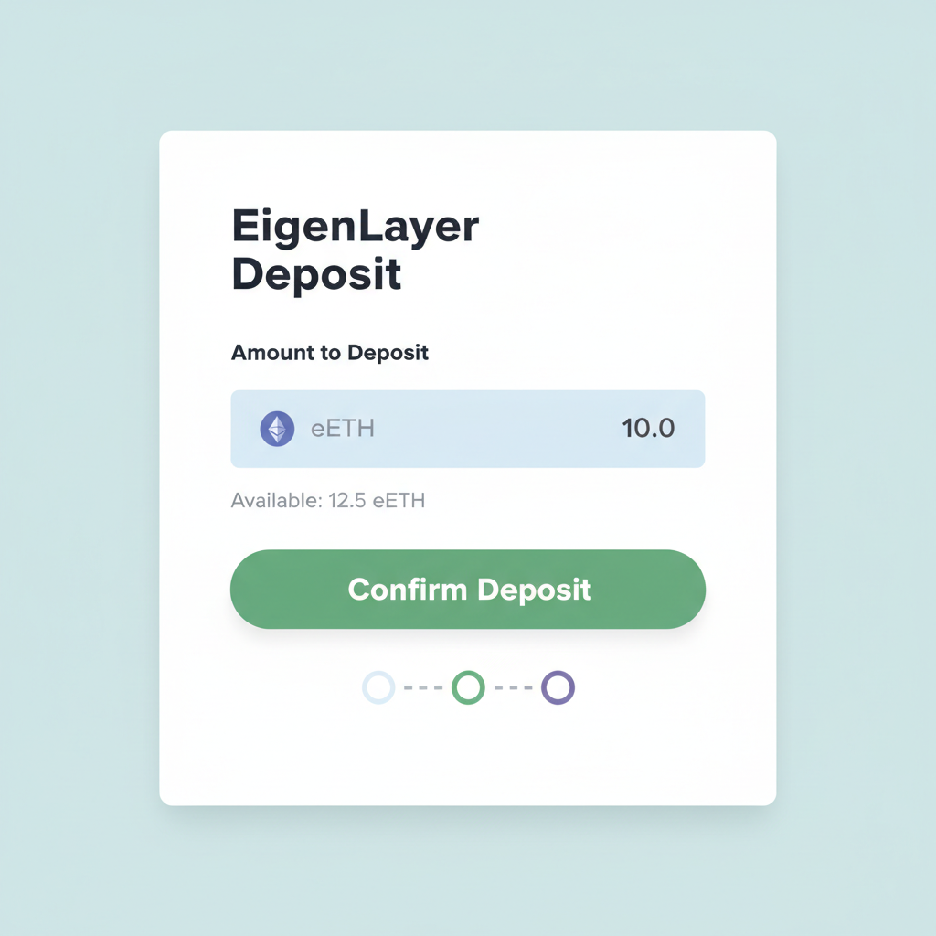 EigenLayer deposit interface with eETH token input and confirm button
