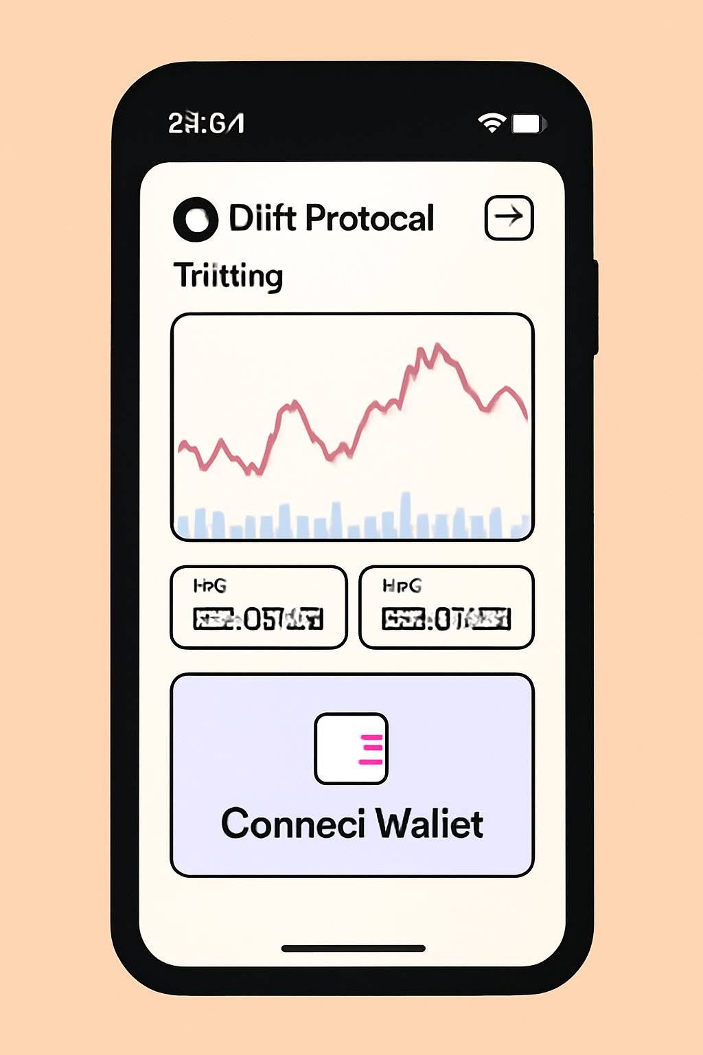 Saga phone showing Drift Protocol V2 trading dashboard with charts and wallet connection prompt.