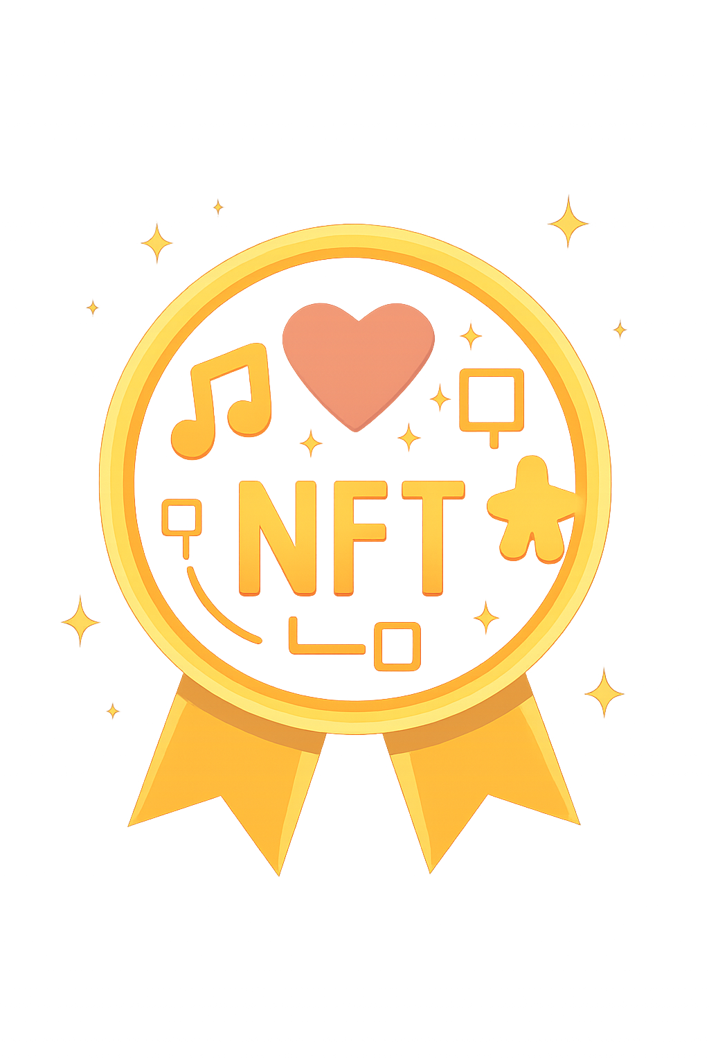A digital NFT badge glowing with blockchain elements and K-Pop motifs, signifying achievement.