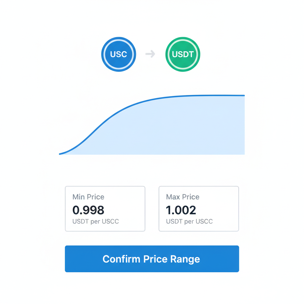 uniswap v3 price range selector showing 0.998 to 1.002 for USDC-USDT, graph with tight band highlighted