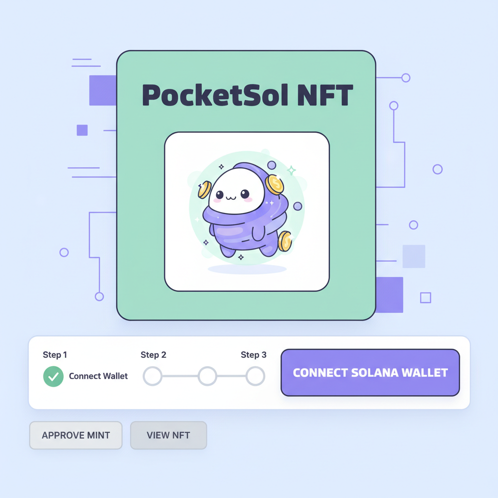 Minting PocketSol NFT interface with Solana wallet connect button