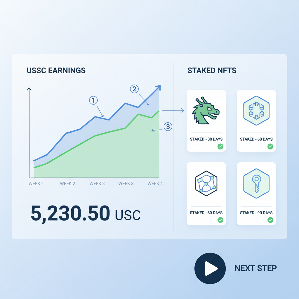 Dashboard with USDC earnings graph and staked NFTs overview