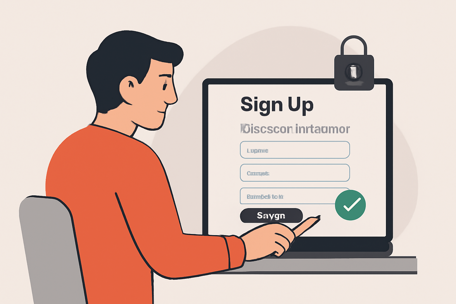A user filling out a digital sign-up form on a secure music investment website, with a verification checkmark appearing