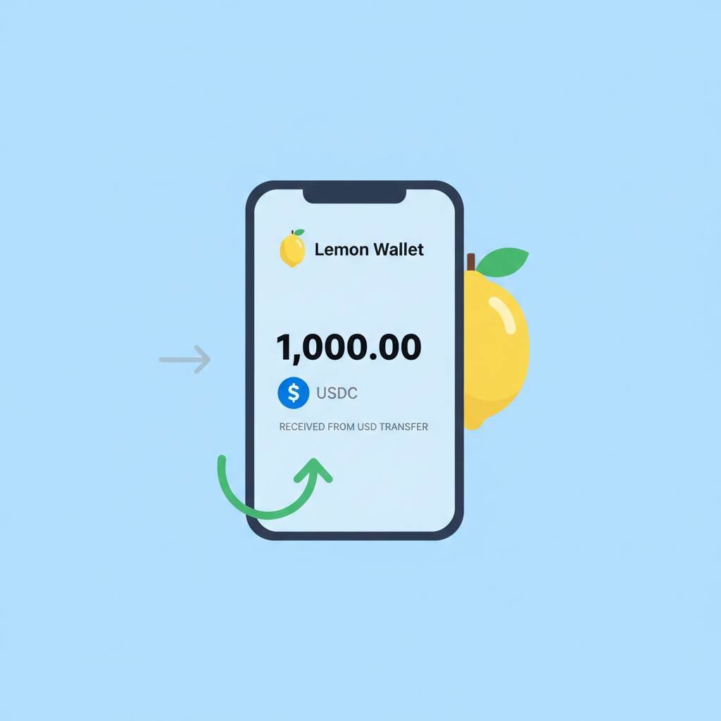 Lemon wallet showing USDC balance received from USD transfer