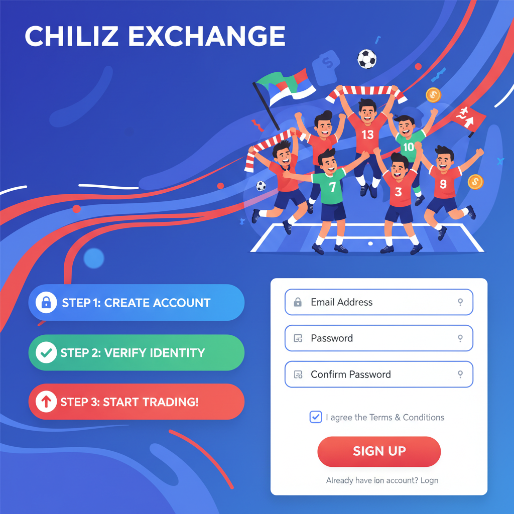 vibrant screenshot of Chiliz Exchange signup page with energetic football fan theme
