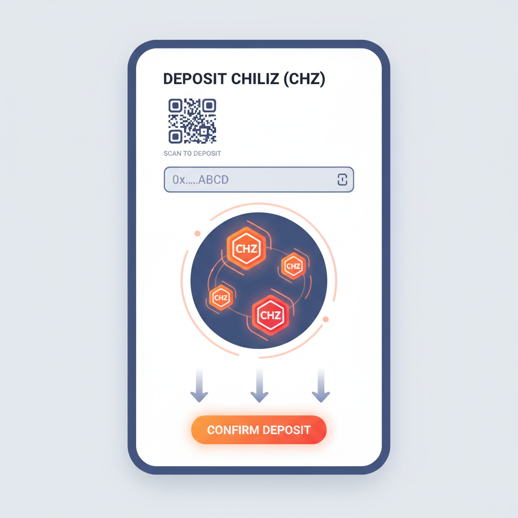 clean illustration of Chiliz wallet deposit screen with CHZ tokens glowing