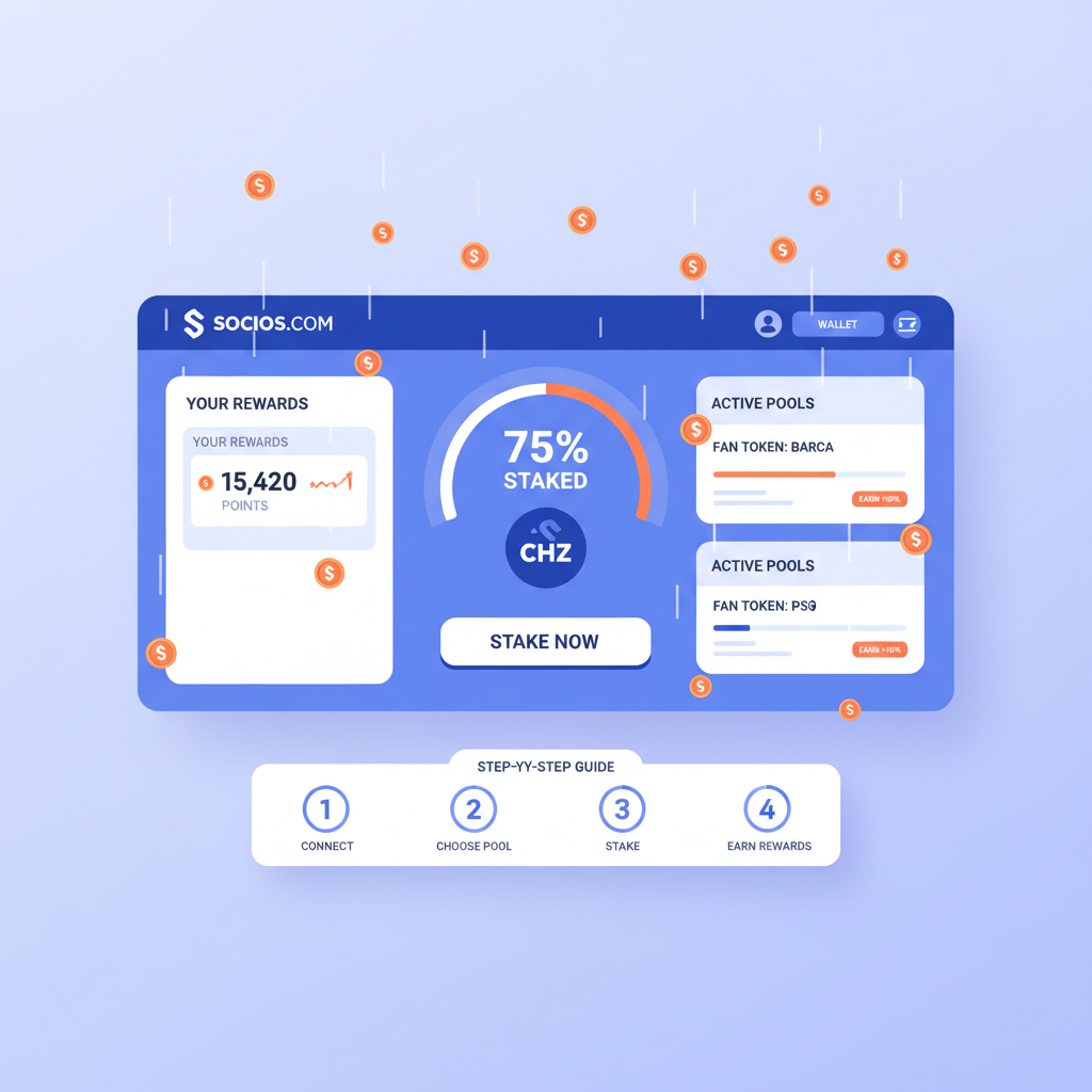 dynamic staking dashboard on Socios with reward points raining down