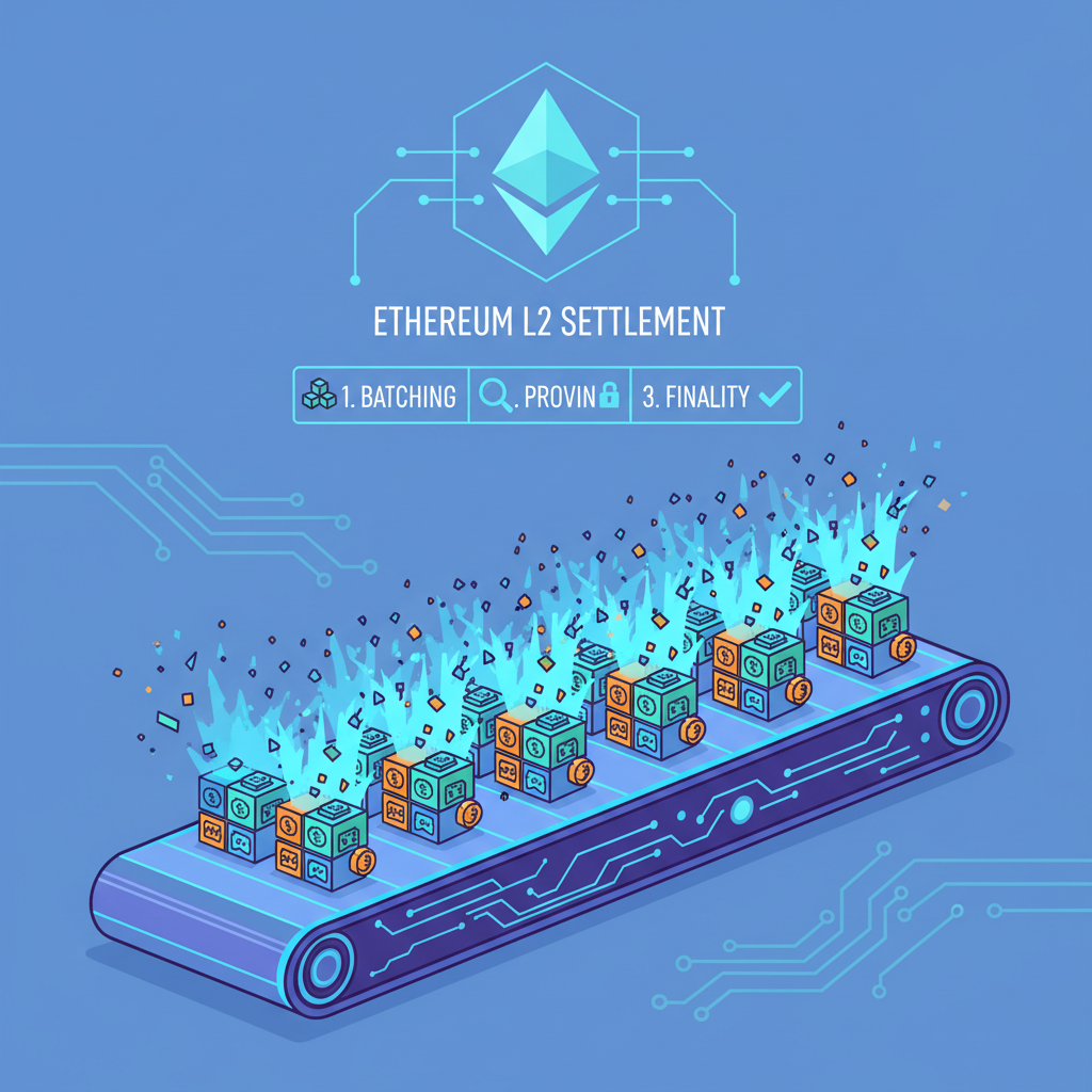 batch of game transactions settling on Ethereum L2 chain, explosive data packets, high-tech conveyor belt