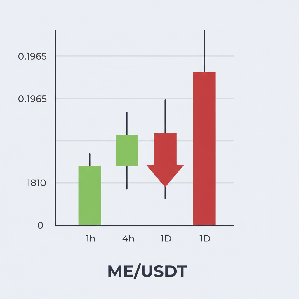 ME/USDT chart showing price drop from 0.1965 to 0.181 with red bearish candle, candlestick style
