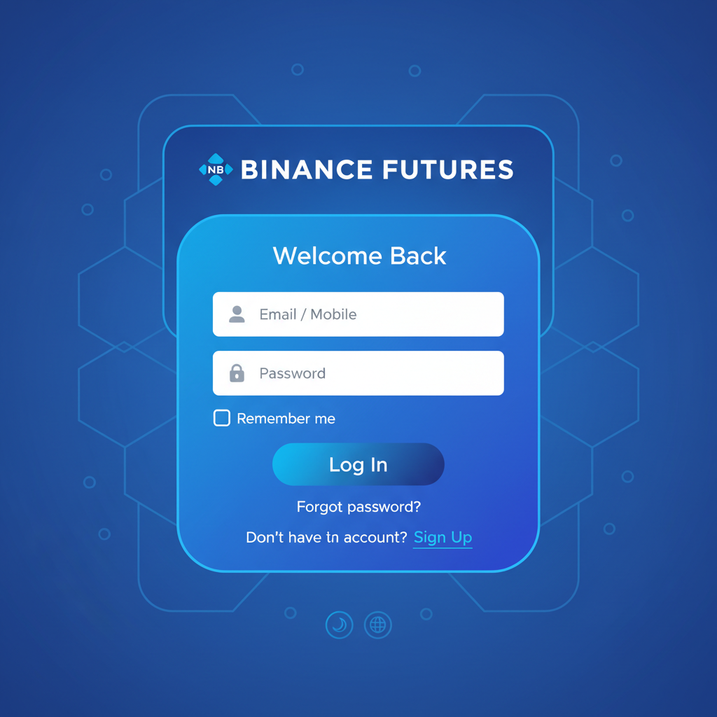 Clean Binance Futures login and pair selection screen for ME/USDT, modern crypto UI, blue tones