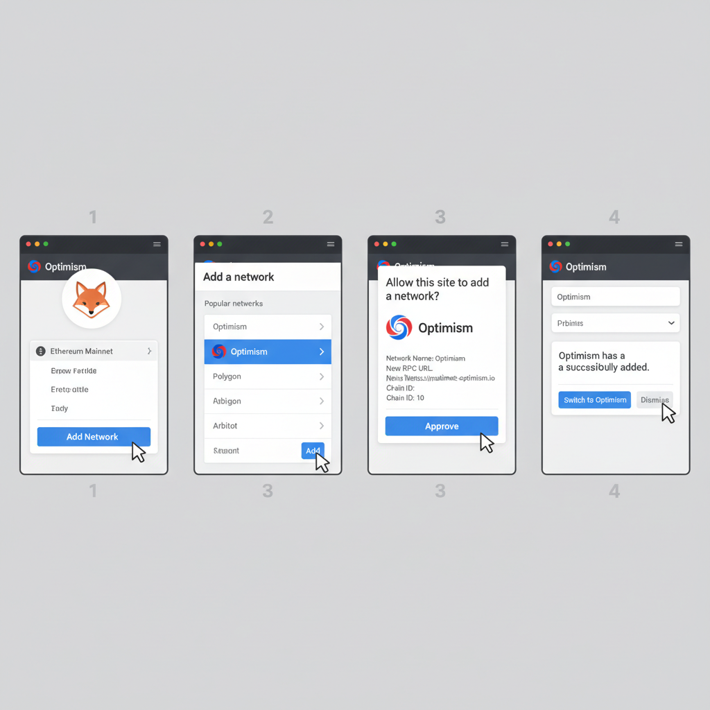 metamask adding custom rpc network optimism, step by step UI
