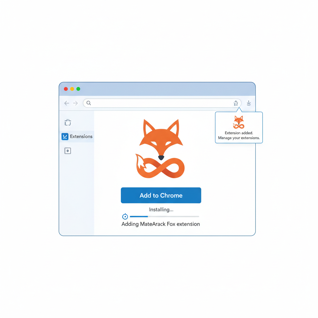 browser installing metamask fox extension, clean UI screenshot style