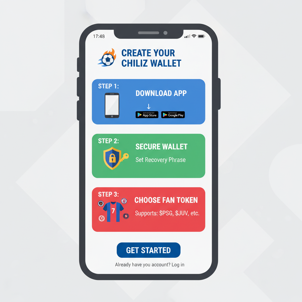 smartphone screen displaying Chiliz wallet setup interface with soccer theme