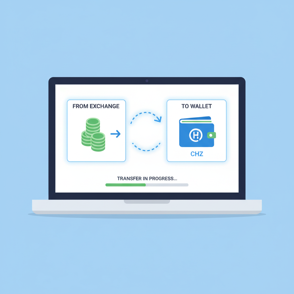 laptop showing crypto exchange transfer to wallet with CHZ logo