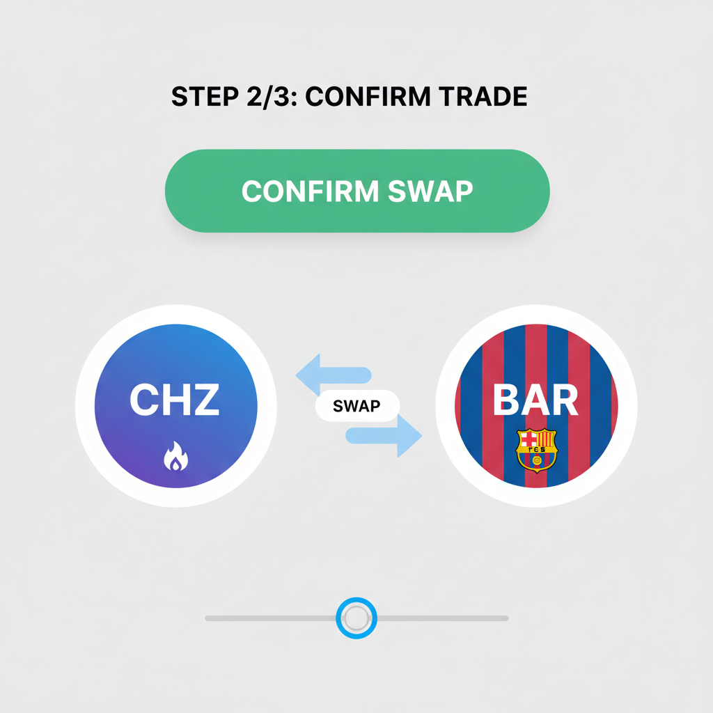 app interface swapping CHZ to BAR token with Barcelona logo