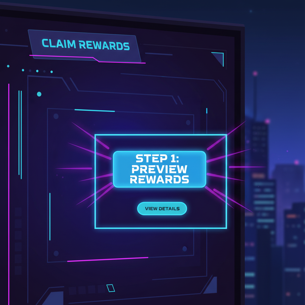 prominent claim rewards button on validator page, preview popup, cyberpunk glow effects