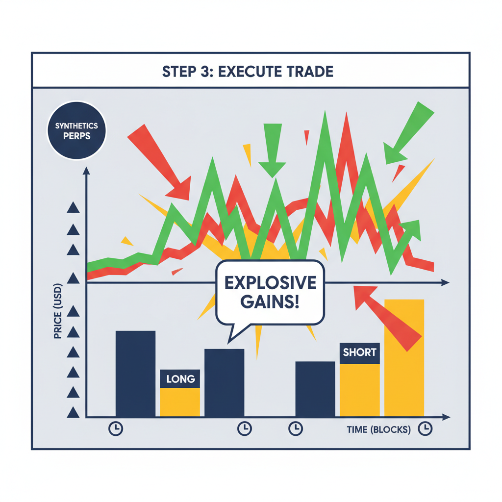 dynamic perps trading chart for synthetic equities, explosive price action
