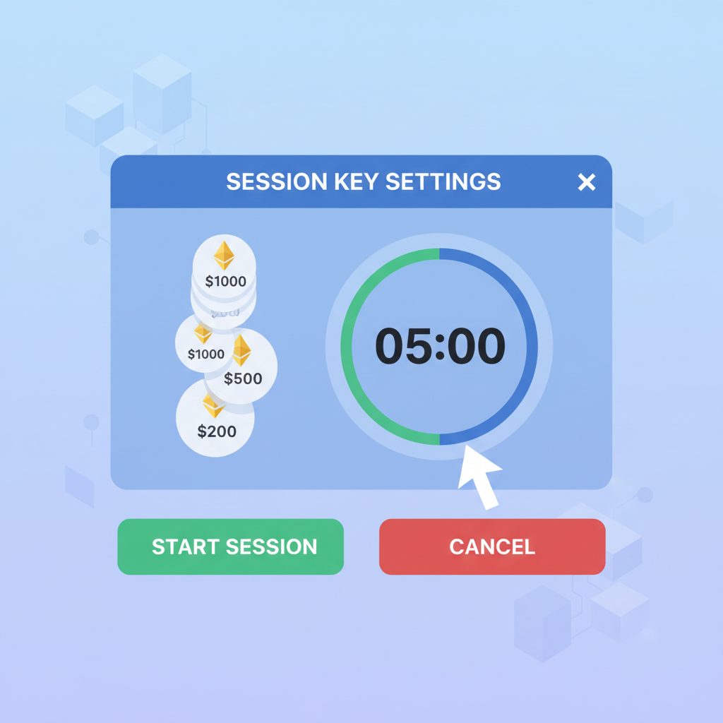 timer clock with budget cap icons on ethereum wallet session key interface